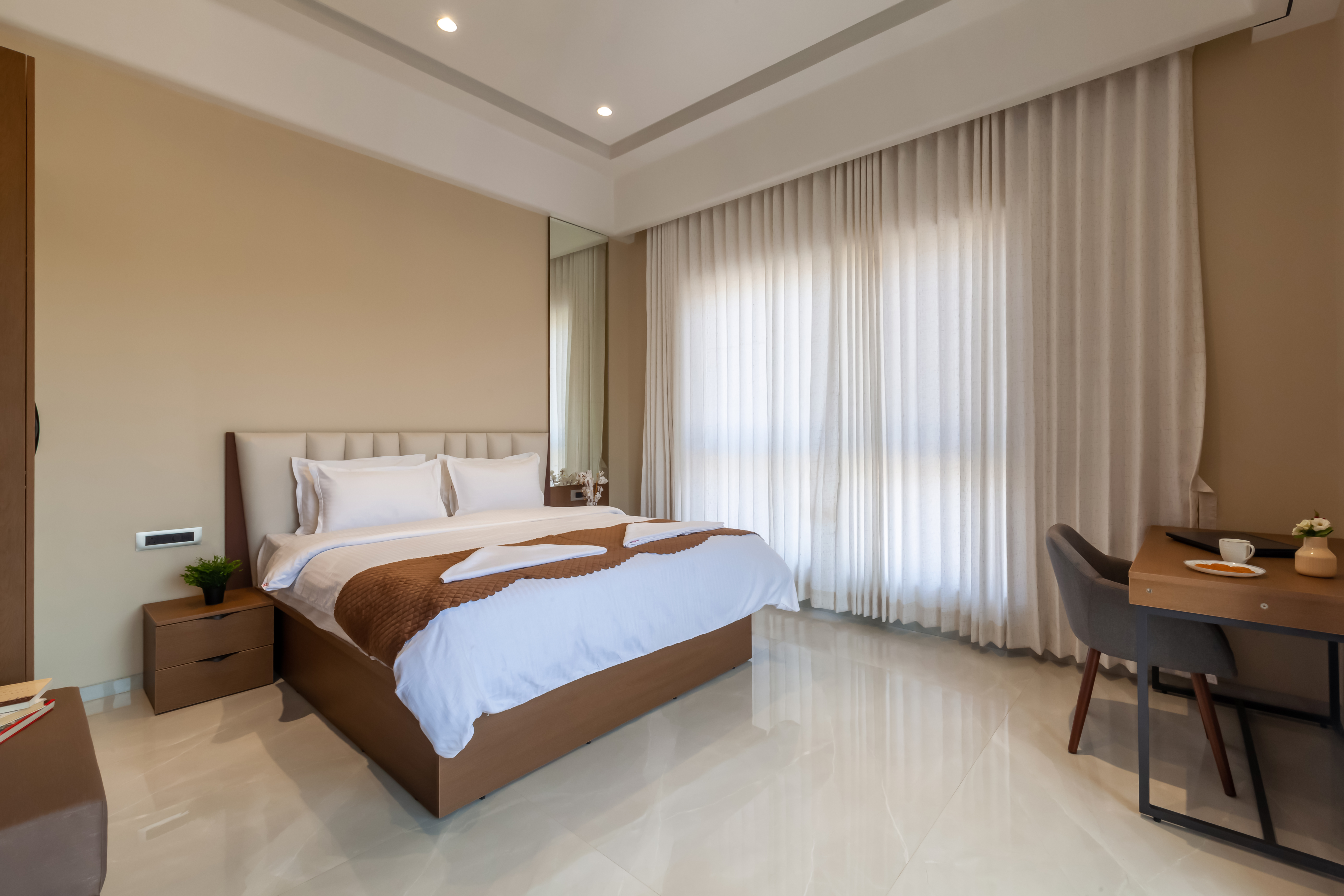 bed room with bed side lamp